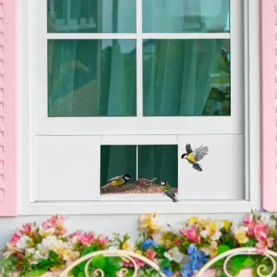 Snynuxx Window Bird Feeder Inside House with 180&deg; Clear View, Durable Wood and Safe Birder Feeder, White image {5}