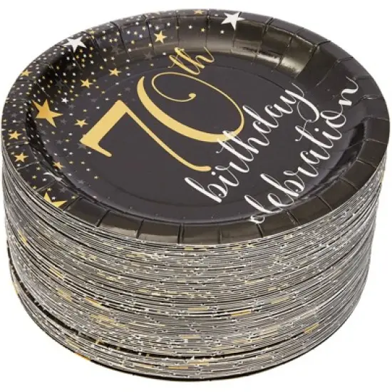 Blue Panda 80-Count 70Th Birthday Celebration Disposable Paper Plates 7 inches Black Party Supplies image {3}