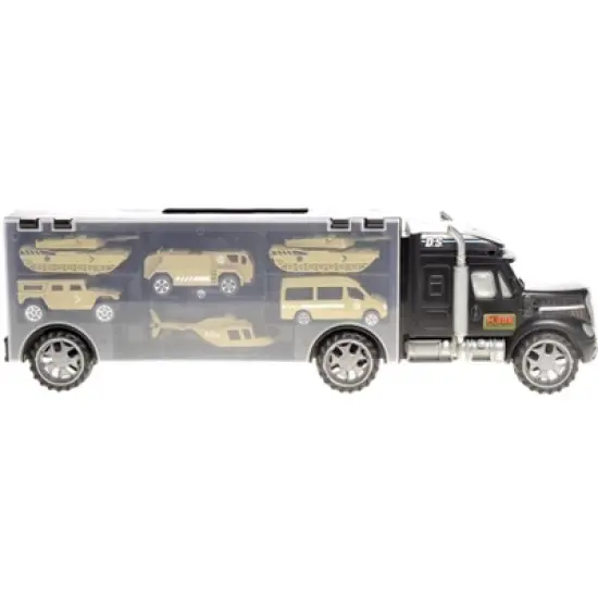 Link Military Transport Car Carrier Truck Comes With Army Battle Cars & Chopper image {4}