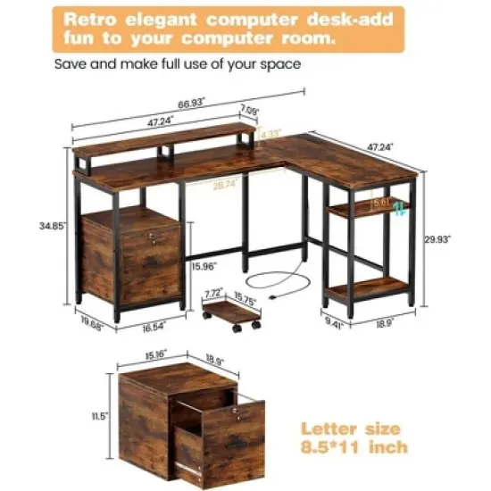 67&rdquo; L Shaped Computer Desk with Power Outlet image {1}