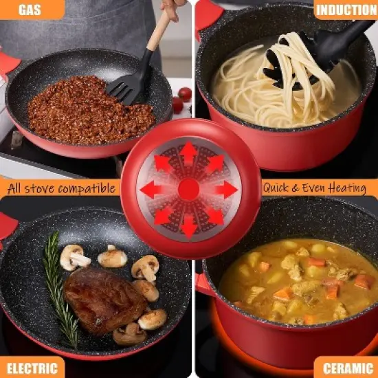 Pots Pans Set, imarku 16pcs Cookware Sets Nonstick Granite Coating, Induction Kitchen Cookware Easy to Clean,Cooking Pot Pan Set with Stay-Cool Handle image {5}