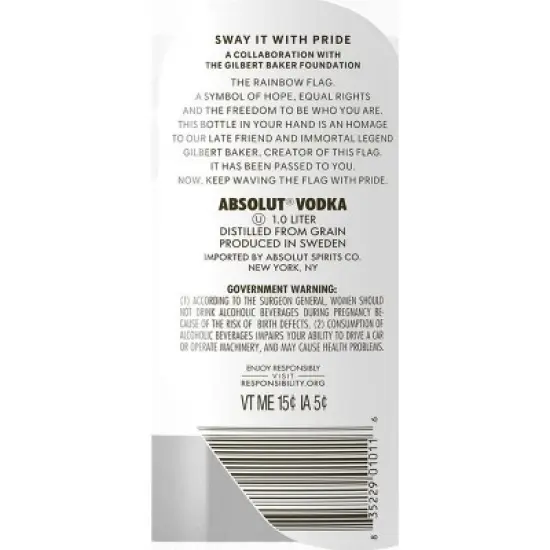 Absolut Vodka Pride -  750ml Bottle image {3}