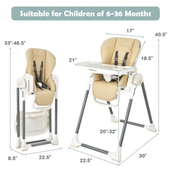 Infans Foldable Baby High Chair w/ Double Removable Trays & Book Holder image {9}