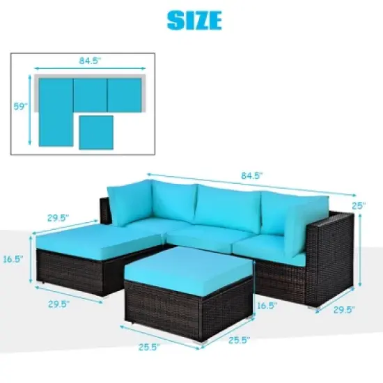 Tangkula 5PCS Cushioned Rattan Patio Conversation Set Outdoor Furniture Set w/ Ottoman image {8}