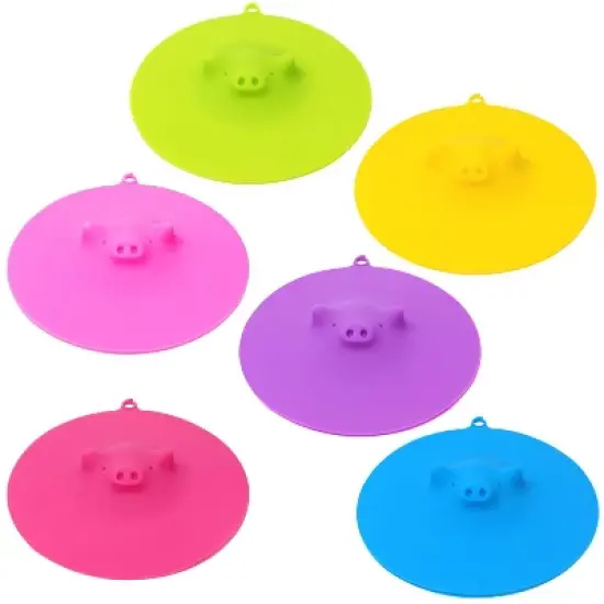 Wrapables Silicone Cup Lids, Large Anti-Dust Leak-Proof Coffee Mug Covers for Hot and Cold Drinks (Set of 6), Cute Piggies image {6}