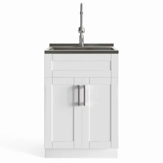 Hartland Contemporary Deluxe Laundry Cabinet with Faucet and Stainless Steel Sink Pure White - WyndenHall image {2}