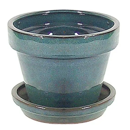 Border Concepts - Ceramic - Standard Pot with Attached Saucer Planter - Tropical Blue - 6.75 in. - Case of 4 image {1}