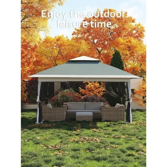 13'x13'Canopy, Outdoor Tent with Mosquito Netting & Wheeled Bag, Instant Shelter for Backyard, Patio & Garden Furniture image {7}