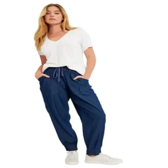June + Vie by Roaman's Women&rsquo;s Plus Size Drawstring Denim Jogger image {2}