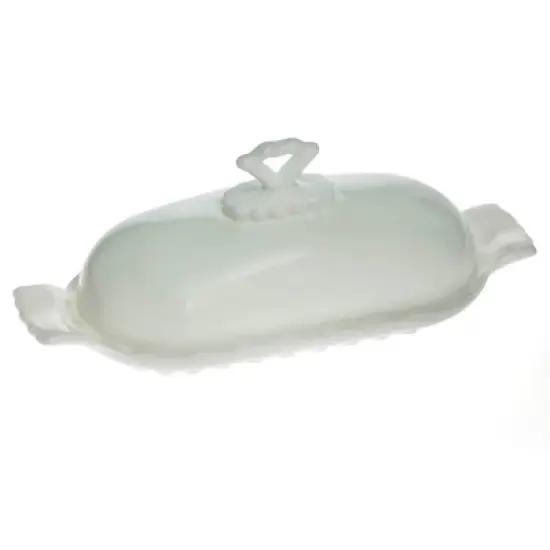 Mosser Glass Covered Butter Dish, 2 Piece Antique Vintage Style Opaque Glass Butter Keeper Plate image {3}