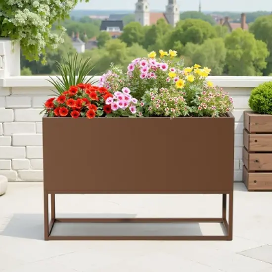 47x18x18 Inch Metal Planter with Shelves & Drainage &ndash; Indoor/Outdoor Use for Tall Plants, Flowers, Shrubs image {4}
