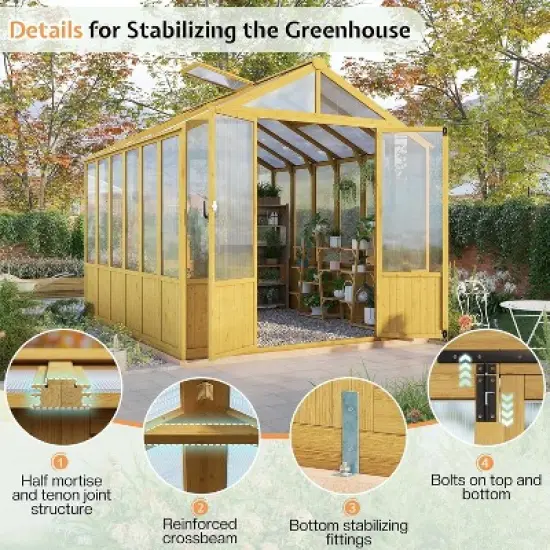 AMERLIFE Wooden Greenhouse, Pre-Assembled Solid Cedar Frame, Walk-in Design image {6}