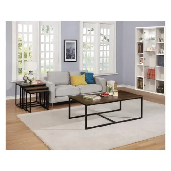 54" Wide Arcadia Acacia Wood Coffee Table Antiqued Mocha - Alaterre Furniture: Industrial, Trestle Base, Stained Wood image {4}