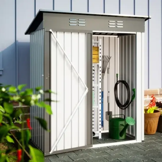 GDFStudio Chapman Galvanized Steel Storage Shed, Lockable Door Tool Shed image {2}