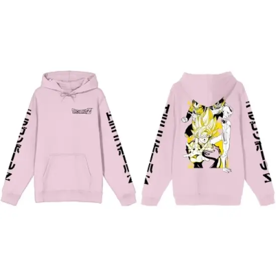 Dragon Ball Z Characters on Back with Kanji Sleeves Men's Pink Graphic Hoodie image {3}