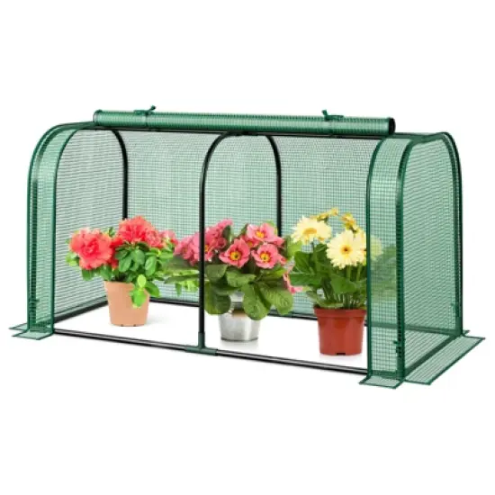 Costway Portable Mini Greenhouse 47" x 22" x 24" Outdoor Indoor Tunnel Greenhouse Green/White image {8}