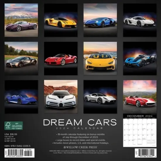 Willow Creek Press 2024 Wall Calendar 12"x12" Dream Cars Foiled image {1}