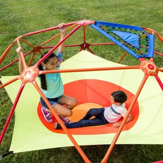 HearthSong 10' diam. x 5'H SunRise Geometric Climbing Dome with Star Hammock and Two Bungee Net Chairs image {10}
