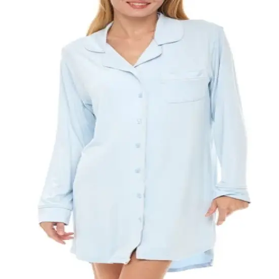Womens Soft Knit Pajama Nightgown, Boyfriend Style Long Sleeve Sleep Shirt image {6}
