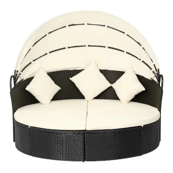 BestMassage Round Wicker Patio Daybed for Backyard Porch Patio or Poolside image {8}