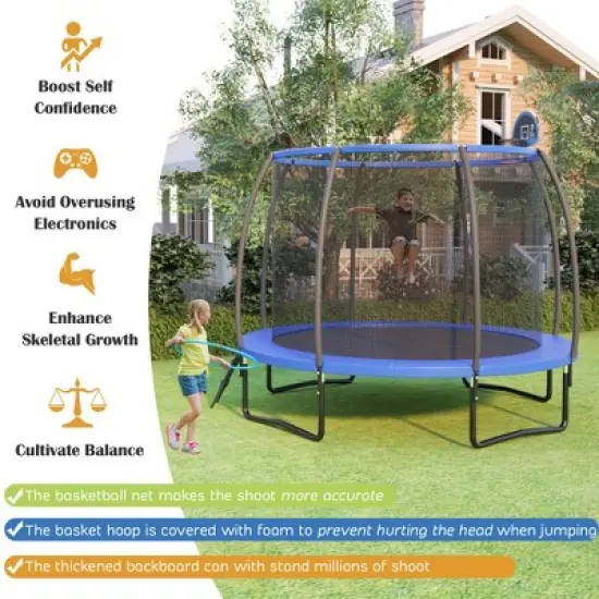 Costway 10FT Recreational Trampoline w/ Basketball Hoop Safety Enclosure Net Ladder image {2}