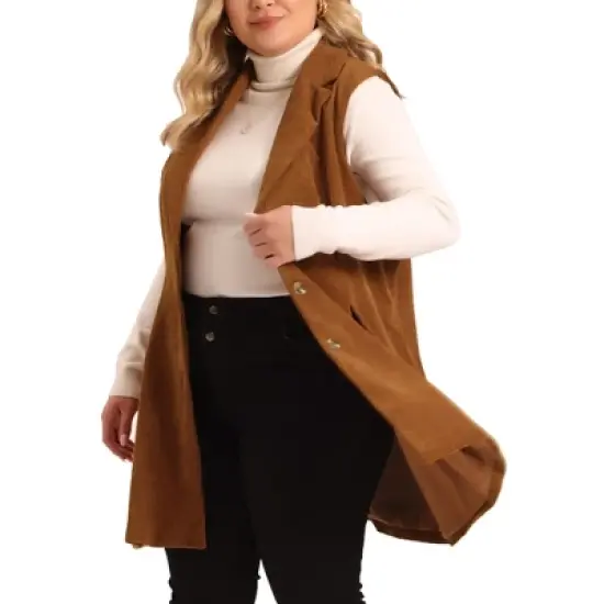 Agnes Orinda Women's Plus Size Ribbed Corduroy Single Breasted Casual Pocket Peplum Hem Long Vest image {5}