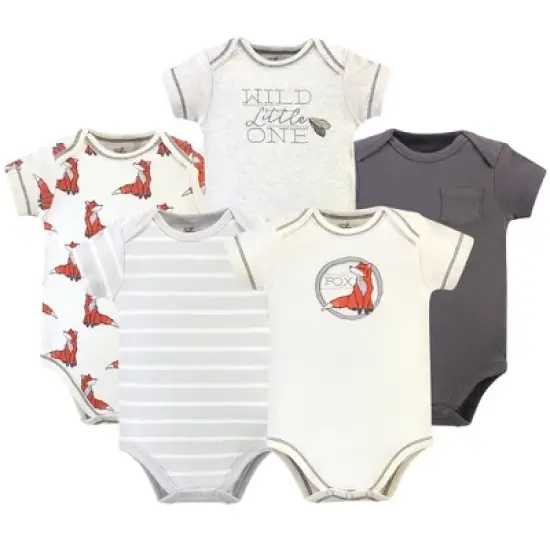Touched by Nature Baby Boy Organic Cotton Bodysuits 5pk, Boho Fox image {6}