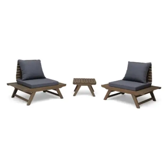 Christopher Knight Home Sedona Outdoor Acacia Wood 3 Piece Chat Set with Cushions image {8}