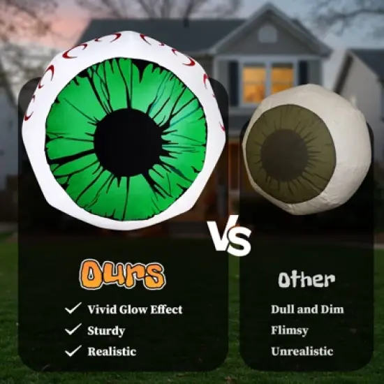 Angel Sar Halloween Inflatable Eyeballs, 2 Pack 3FT Lighted Outdoor Decor, Green LED Eyes for Yard Garden Party Indoor Outdoor Spooky Decoration image {4}