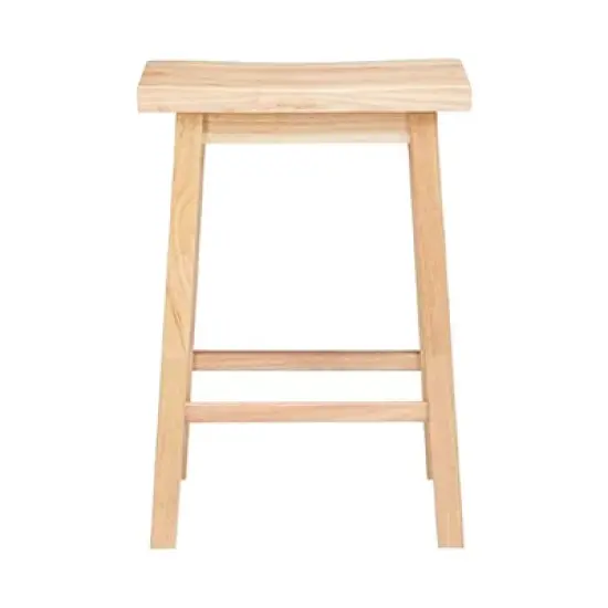 PJ Wood Classic Saddle-Seat 29" Tall Kitchen Counter Stool for Homes, Dining Spaces, and Bars w/ Backless Seat, 4 Square Legs, Natural (2 Pack) image {2}