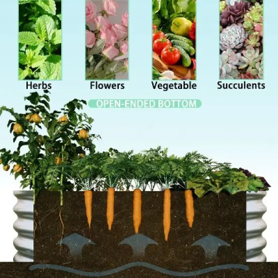 Okak Galvanized Steel Raised Garden Bed 12 Inch (2-Pack) Heavy Duty Rust-Resistant Planter Box Kit for Vegetables, Flowers, Herbs, Easy Assembly image {4}