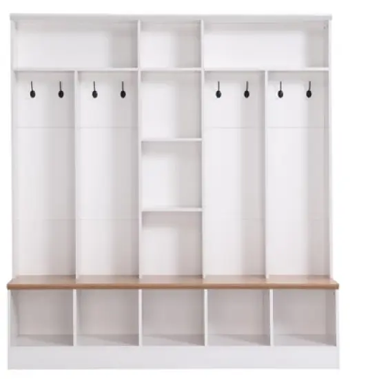 Hall Tree with Storage Bench, Multifunctional Coat Rack and 8 Entrance Hooks - ModernLuxe image {4}