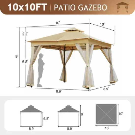 10'x12'/10'x10' Outdoor Gazebo Tent with Double Roofs, Patio Gazebo Canopy with Mosquito Netting for Garden, Lawn -ModernLuxe image {7}