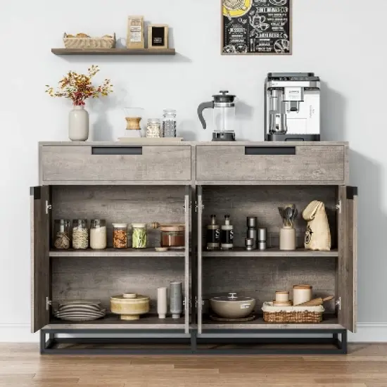 Sideboard Buffet Cabinet, 55" Kitchen Accent Modern Storage Cabinet with 2 Drawers and 4 Doors, Coffee Bar Buffet Table for Kitchen, Dining Room image {2}