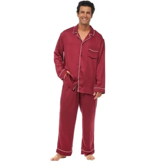 Lightweight Long Sleeve Pajamas Lounge Set, Button Up Shirt, Pants with Pockets, PJs for Men image {5}