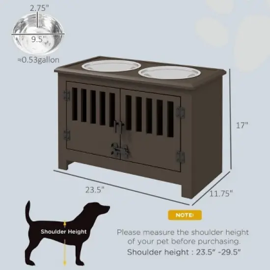INFURNIC Pet Bowl Large Elevated Feeding Station with Storage Cabinet Stainless Steel Bowls, Brown, 23.5"*11.8"*17" image {4}