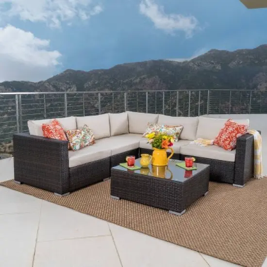 Santa Rosa 6pc Wicker Seating Sectional Set with Cushions - Christopher Knight Home image {5}