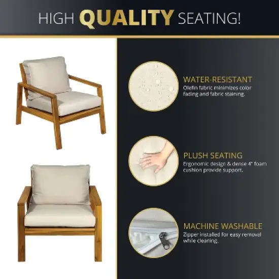 Kinger Home Cheryl 4-Piece Acacia Wood Patio Furniture Set Stylish Outdoor Patio Furniture with Waterproof Cushions image {6}