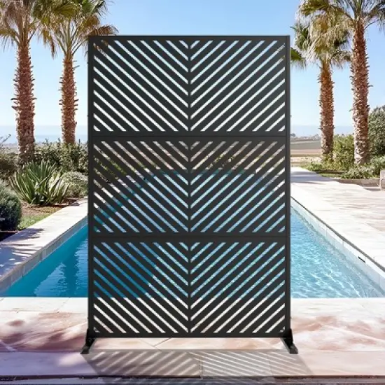 PexFix 72 in. x 47 in. Outdoor Metal Privacy Screen in Arrows Pattern in Black image {3}