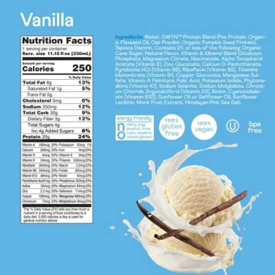 OWYN Complete Nutrition Dairy Free Protein Shake - Vanilla - 4pk - 44.6 fl oz/4pk image {2}