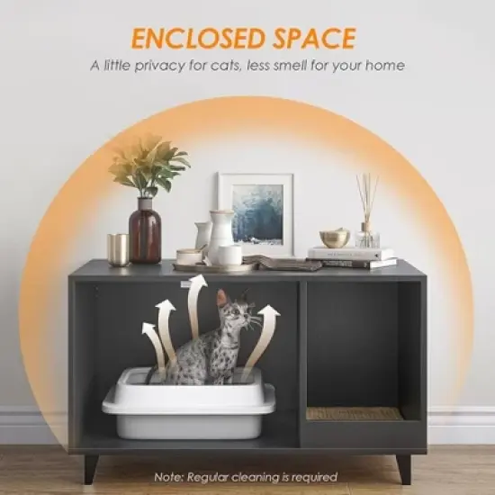 FURNIinspire Pet Crates and Houses, Multi-Functional Cat Cabinet, Comfortable Cat Space with Entrances, for Home, Black, 33.5"*18.5"*19.9" image {2}