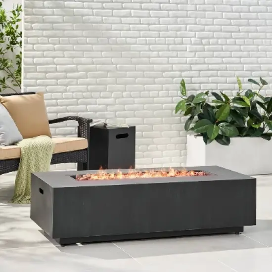 Wellington Outdoor 50000 BTU Rectangular Fire Pit with Tank Holder Brushed Black - Christopher Knight Home image {5}