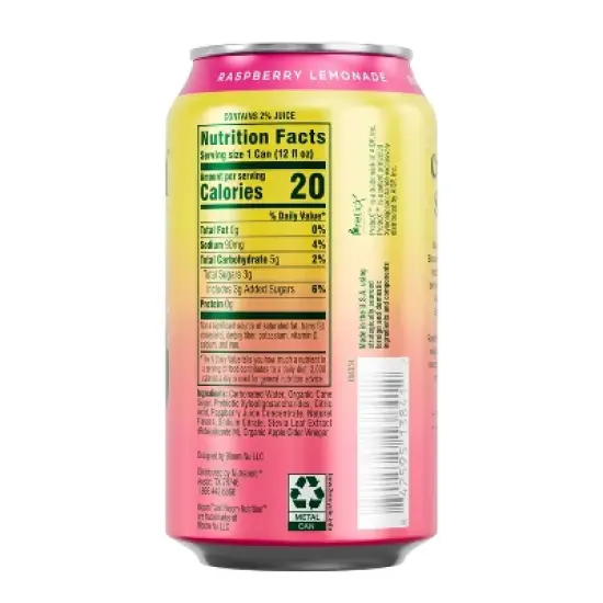 BLOOM NUTRITION Bloom Pop Prebiotic Soda Raspberry Lemonade - 12 fl oz Can image {7}