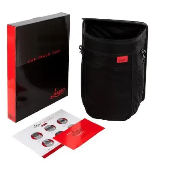 Lusso Gear 2.5 Gal Car Trash Can, Leakproof Vinyl Hanging Bin with Removable Liner image {1}