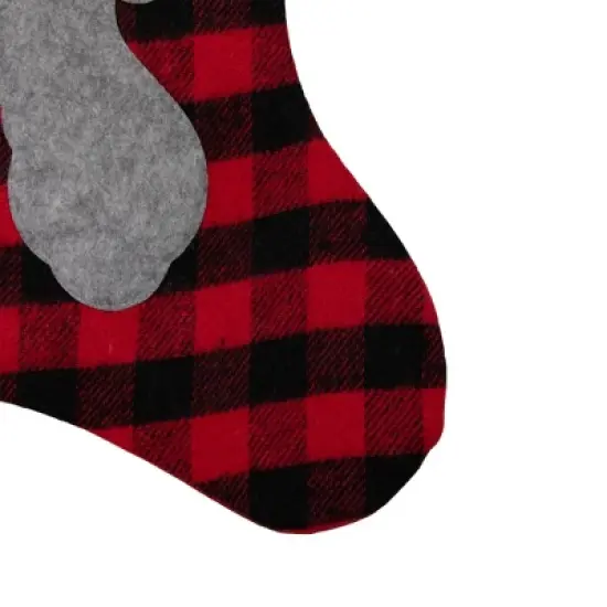 Northlight 20.5" Red and Black Buffalo Plaid Reindeer Christmas Stocking image {4}