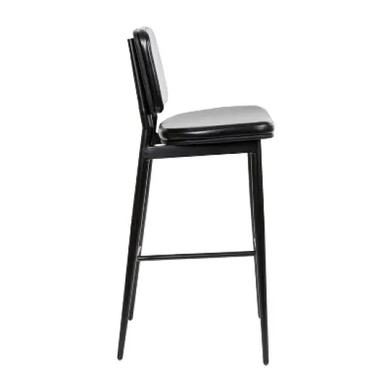 Set of 2 Faux Leather Contemporary Black Metal Frame Barstools with Integrated Footrest - Merrick Lane image {9}