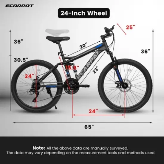 VAISP 24-Inch Mountain Bike for Adults & Teens, 21-Speed Disc Brakes, Durable Frame &ndash; Unisex MTB for Commuting, Trail & Travel (Includes Tool Kit) image {5}