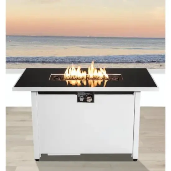 43" Rectangular Steel Outdoor Fire Pit Table with Smoked Glass Top and Lid image {11}