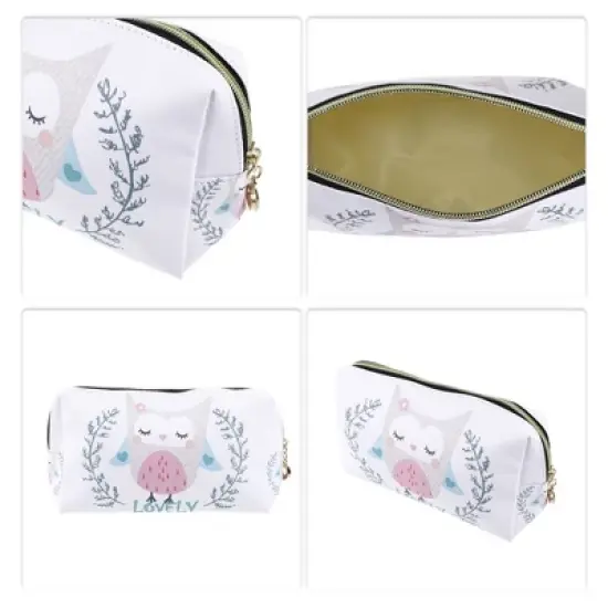 Unique Bargains Women's Durable Cute Owl Cosmetic Bag White 1 Pc image {2}