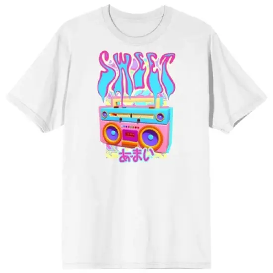 Chrome Baddie Y2K Sweet Pastel Rainbow Boombox Crew Neck Short Sleeve Women's White T-shirt image {7}
